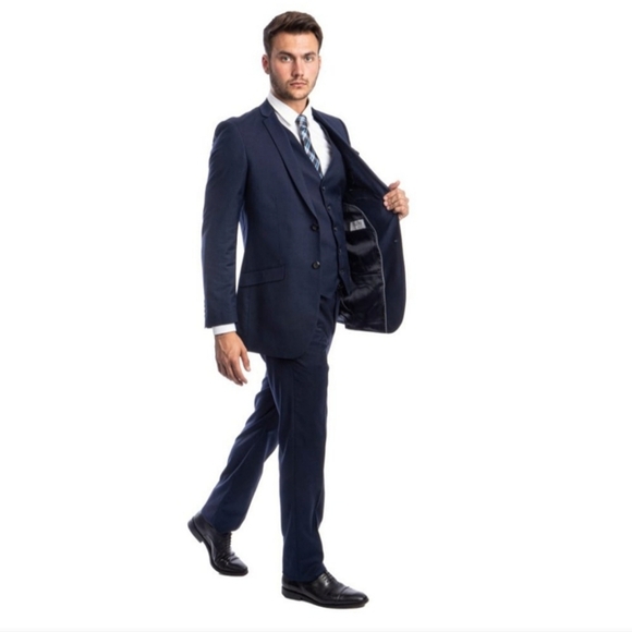 Tazio Italy Elegant Dark Blue Men's Slim Fit Suit - Picture 3 of 10
